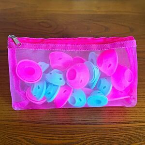 Lindo Silicone Curl Barrel Hair Curlers Rollers Set Pink Blue with Mesh Bag